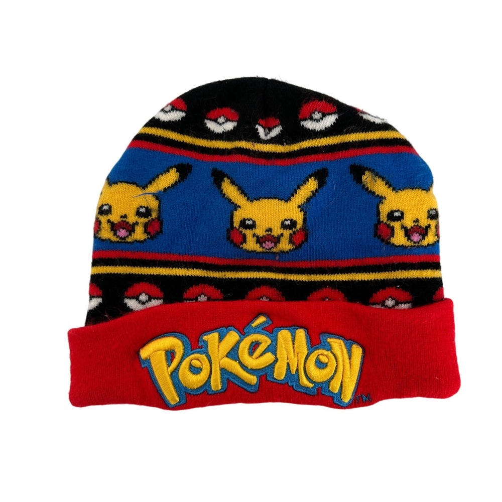 Pokemon Pikachu Beanie Hat Black‎ Red Blue Youth Size 4-16 Winter Warm